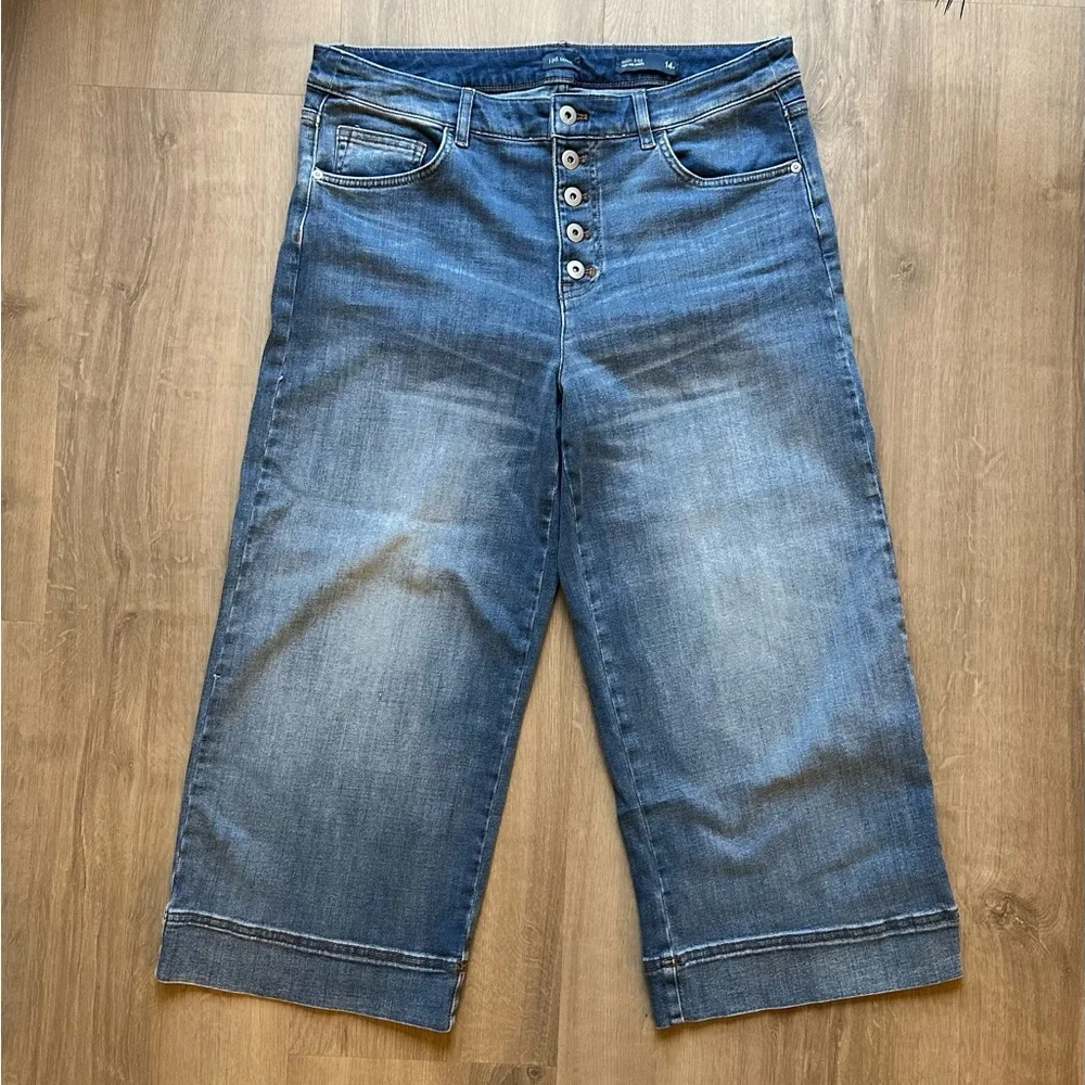 J. Jill Button-Fly High Wasted Cropped Blue Jeans - size 14 petite - Picture 1 of 7